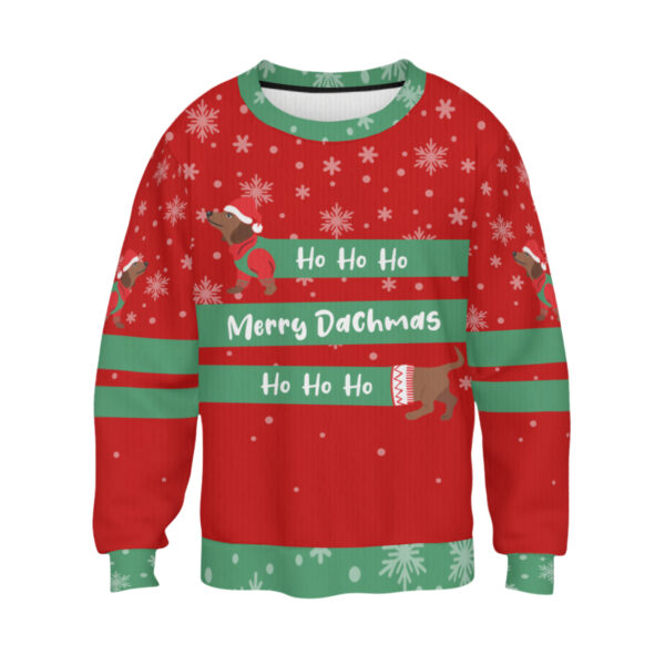 Ho Ho Ho Merry Dachmas Ugly Christmas Sweater - Red - Image 2