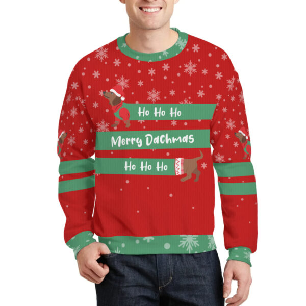 Ho Ho Ho Merry Dachmas Ugly Christmas Sweater - Red - Image 5