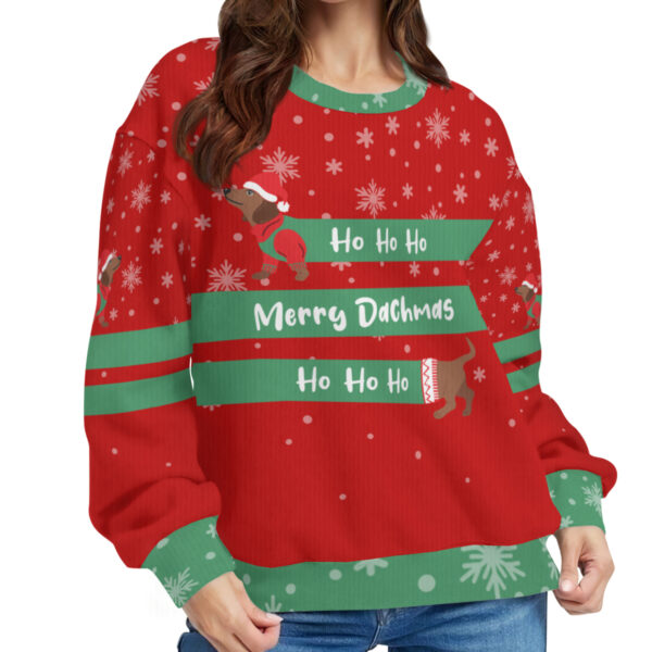 Ho Ho Ho Merry Dachmas Ugly Christmas Sweater - Red - Image 4